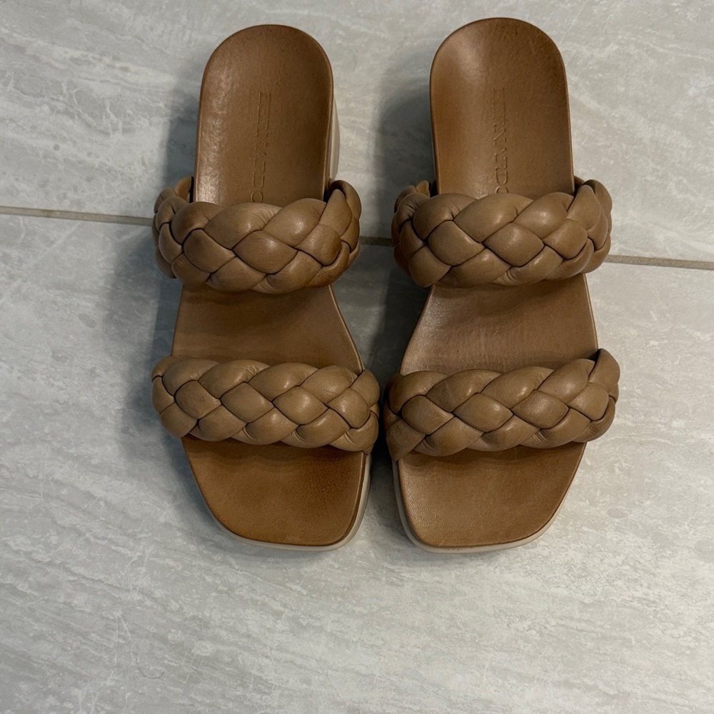 Bernardo Elegant Braided Tan Slide Sandals
